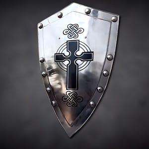 Medieval Knight Shield with Celtic Cross | Crusader Armor Replica | Viking Wall Decor | LARP Cosplay Prop | Historical Collectible Shield