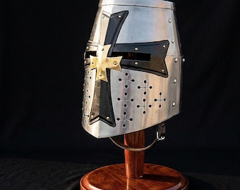 Réplica de yelmo de cruzado de acero personalizado, exhibición de armadura de caballero templario