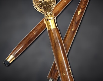 Personalized Handcrafted Wooden Walking Cane | Vintage Brass Handle, Gentleman's Style
