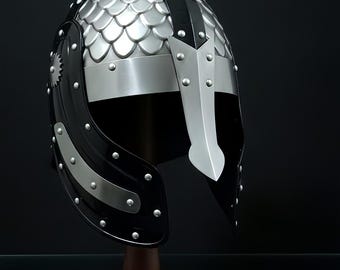 Personalisierter Wikinger-Helm mit Gesichtsschutz: Mittelalterliche Rüstung, LARP Cosplay