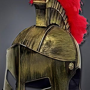 Spartan Helmet with Red Plume – Greek Corinthian Armor Replica, Medieval Knight Cosplay Helmet, Gladiator Costume Prop for Men