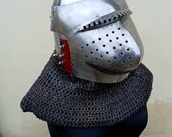 Personalized Medieval Pig Face Bascinet Helmet: Steel Knight Armor, SCA Costume Ready