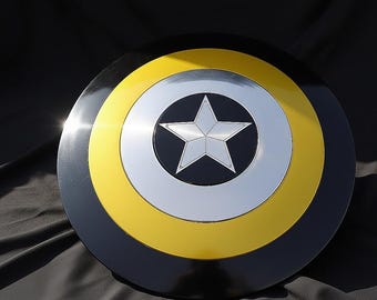 Personalisierte Metall Star Shield Wanddekoration, schwarz & gelb, Superhelden Replica
