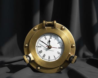 Personalized Brass Nautical Porthole Clock: Vintage Maritime Decor, 6-Inch