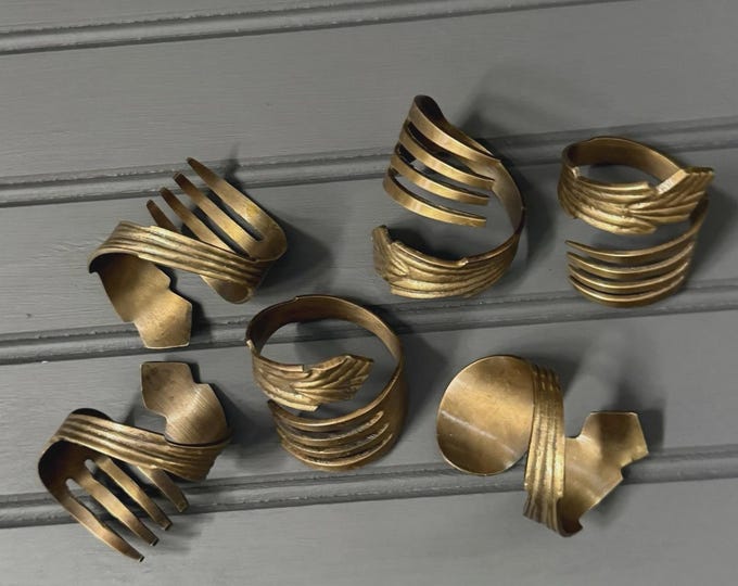 Vintage Brass Fork & Spoon Napkin Rings – Set of 6 Upcycled Flatware Rings