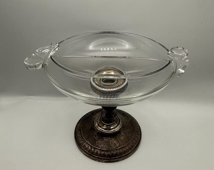 Vintage Frank M Whiting Sterling Weighted Compote • Glass Candy Dish • Divided Bowl