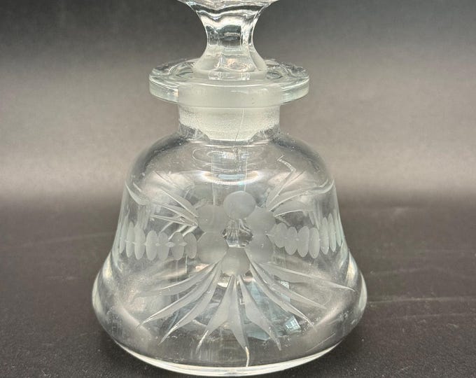 Vintage Floral Etched Glass Perfume Bottle - Bell Shape with Flower Dauber Stopper