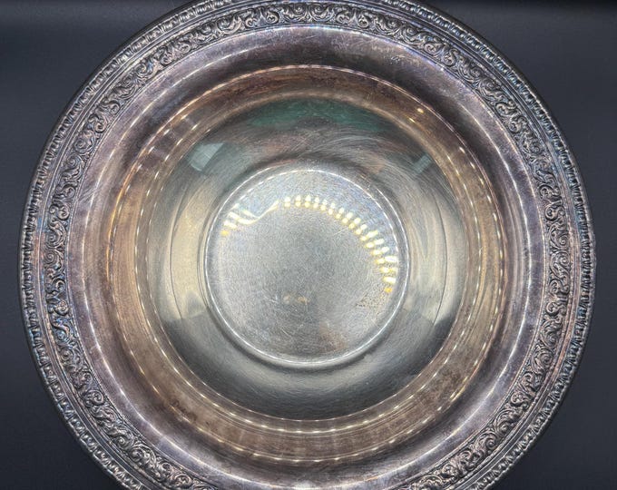 Vintage Reed & Barton Silverplate Bowl – Pattern 1211, 10” Ornate Scroll Rim Serving Dish, Mid-Century Elegance