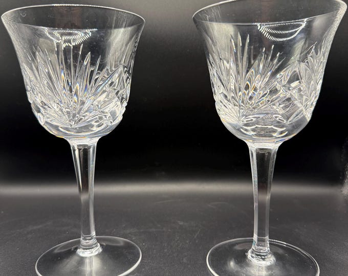 Gorham Cherrywood Crystal Water Goblets – Set of 2, 7” Tall, Cut Crystal Glasses, Vintage Stemware