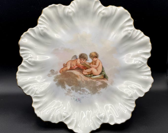 Antique Limoges France Cherub Plate A. Lanternier & Co. Scalloped Gold Rim
