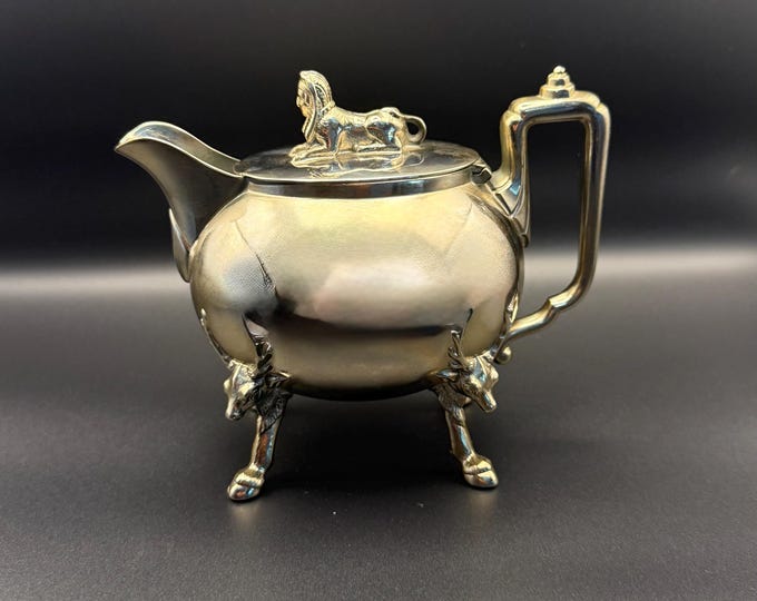 Antique Reed & Barton Egyptian Revival Creamer | Sphinx Lid | Silverplate | Hoof Feet | Style 2240 | Victorian Era Decor