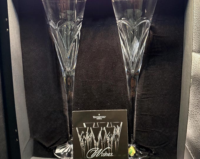 Waterford Crystal Wish Romance Champagne Flutes – Pair of 2 – 12 oz – Original Box – Elegant Wedding or Anniversary Gift