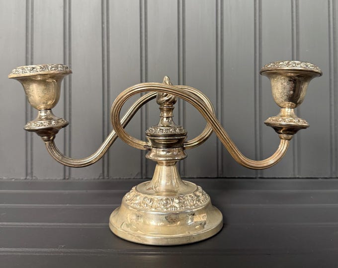 Vintage Lanthe Silverplate Candelabra | 2-Arm Ornate Rose Embossed Candle Holder | English Silver Plated Decor
