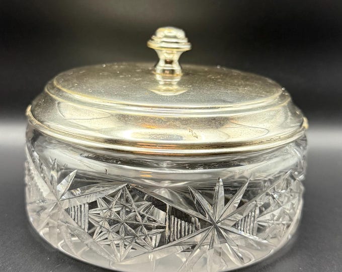 Vintage Glass Vanity Jar with Silverplate Lid | 3.5”x5” Powder or Trinket Box
