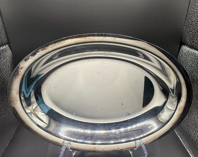 Vintage Silverplate Handled Tray | 10.5” Oval Serving Platter | Unmarked Silver Tray with Handles