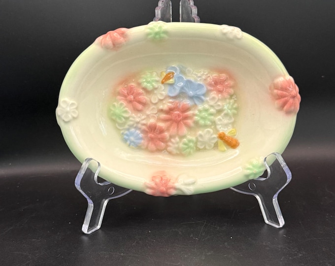 Vintage Arnel's Pottery Trinket Dish | Floral Cottagecore Vanity Tray