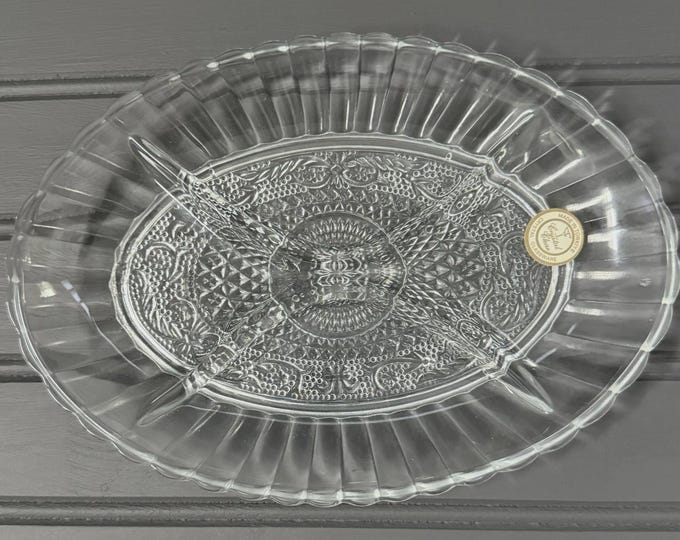 Crystal Clear Divided Relish Tray – Made in Türkiye Pressed Glass Server