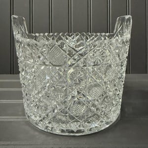 Vintage Geschliffener Kristall Eiskübel mit Griffen - Starburst Basis & Diamantmuster