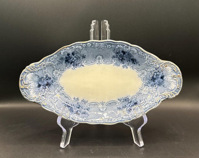 John Maddock & Sons Royal Vitreous “Gem” Blue Transferware Dish England