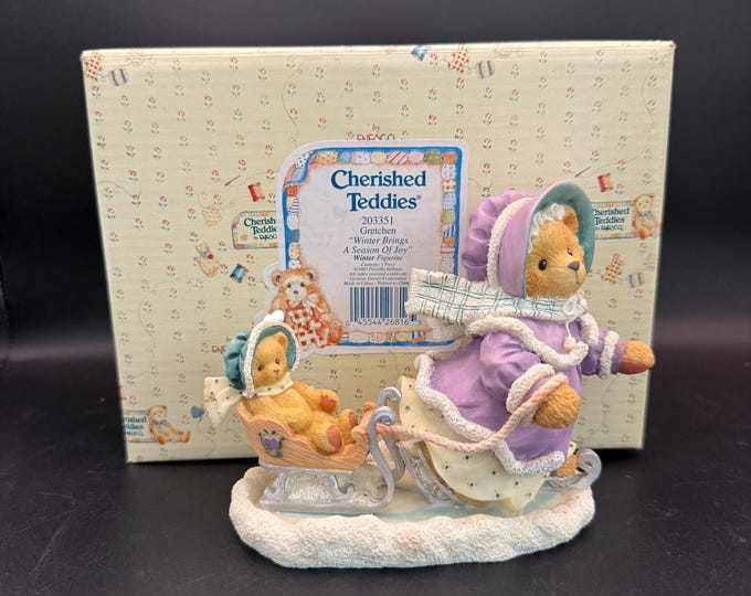 Cherished Teddies Gretchen Figurine | Winter Sleigh Scene (1997)
