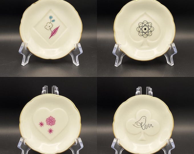 Vintage Fred Roberts Japan Card Suit Trinket Plates – Set of 4 – Gold Rim 4”