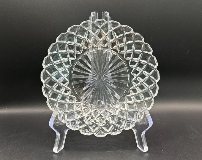 Vintage Pressed Glass Diamond Point 6” Plates Set of 5 Sunburst Pattern