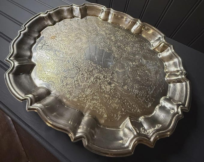 Vintage Silverplate Tray – Ornate Scalloped Serving Platter by Eales 1779 – Engraved Baroque Design