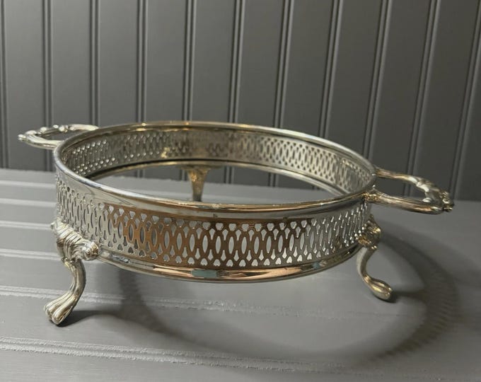 Vintage Silverplate Chafing Stand – Ornate Footed Buffet Rack with Handles