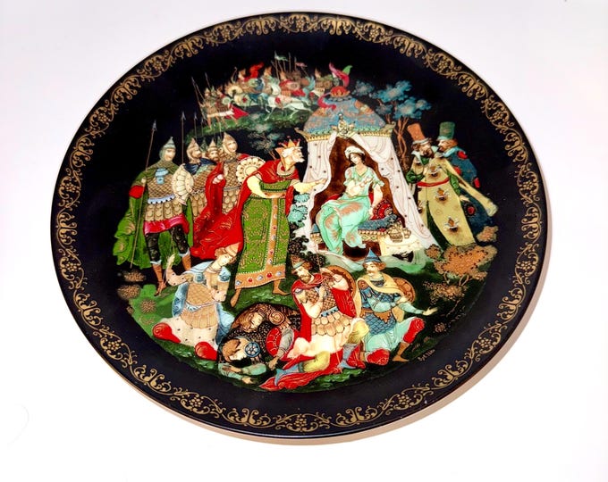 Palekh Russian Plate • Tale of Tsar Saltan • Vzeslo • 1989 Limited Edition 7.75”