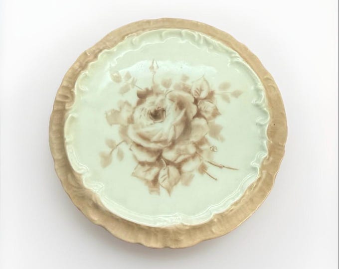 Antique Hand-Painted Rose Porcelain Plate – Shabby Chic Cottage Decor
