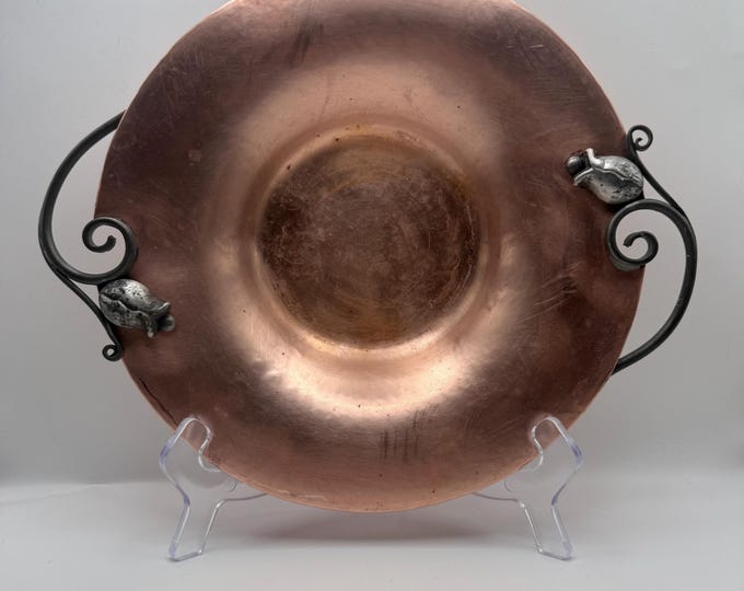 Vintage Nekrassoff Copper Bowl 9” with Forged Iron Handles | Hand Wrought 1930s Art Deco