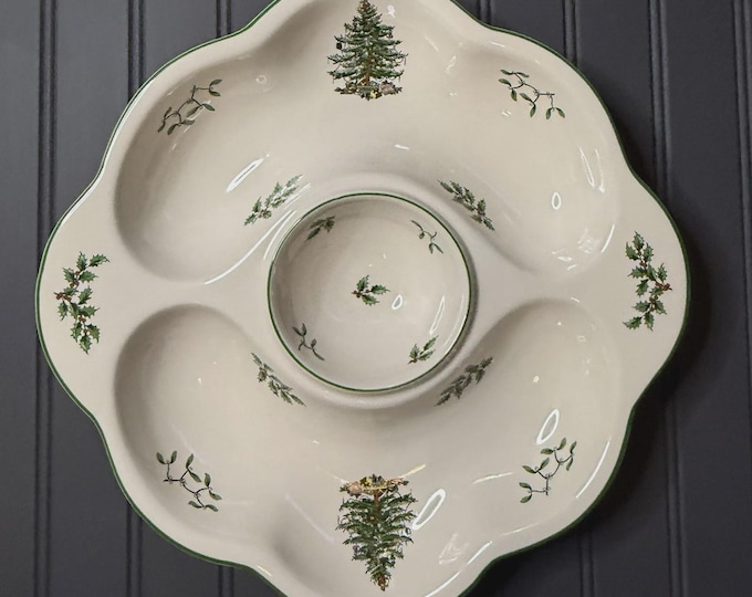 Spode Christmas Tree Divided Relish Tray with Center Dip Bowl – S3324-A10 – c.1938 Pattern