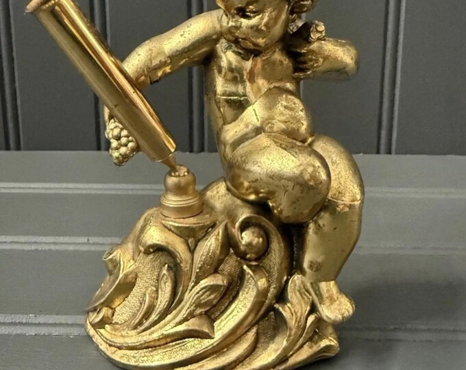 Vintage Hamilton Sterling 24k Gold Plated Cherub Pen Holder – Ornate Desk Art