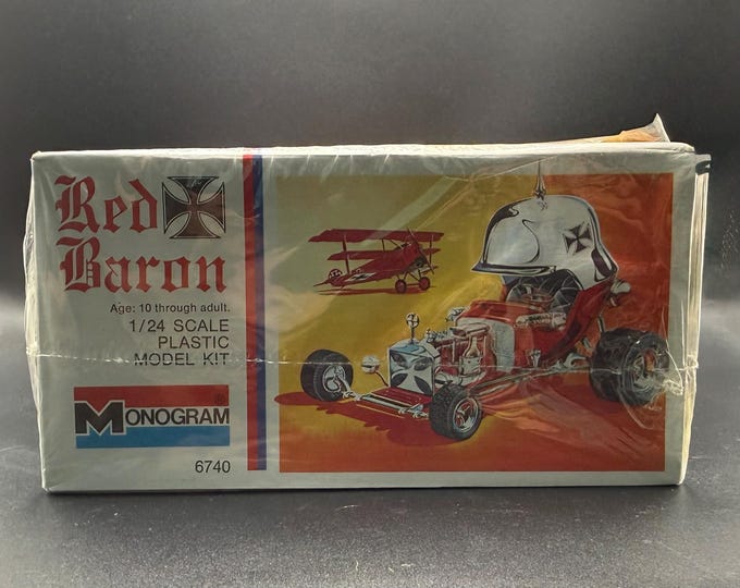 Vintage Monogram Red Baron Model Kit – 1/24 Scale – Factory Sealed – Rare Collectible Hot Rod with Fokker Triplane