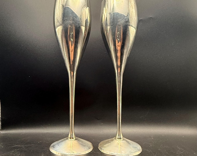 Vintage International Silver Co. Champagne Flutes | Silver Plated Toasting Glasses, Set of 2