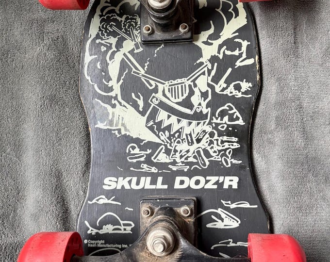 Vintage Nash Skull DOZR Mini Skateboard | 1980s DOZR Board by Nash | Red Wheels & XR2 Trucks