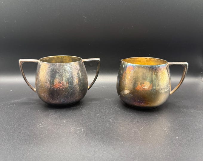 Vintage Empire Crafts Quadruple Plate Creamer & Sugar Bowl Set – Art Deco Silver Plate