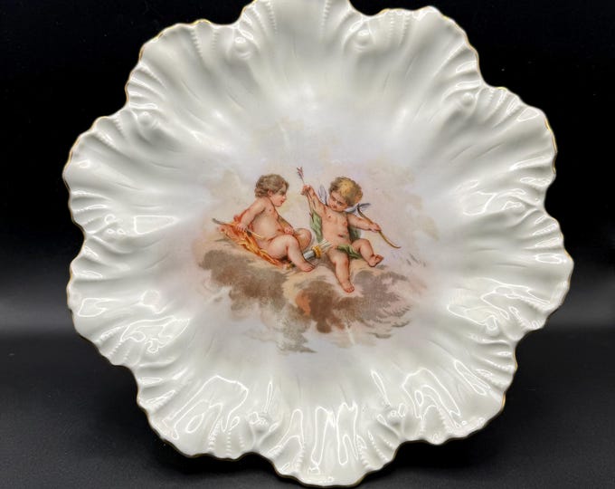 Antique Limoges France Cherub Plate A. Lanternier & Co. Scalloped Gold Rim