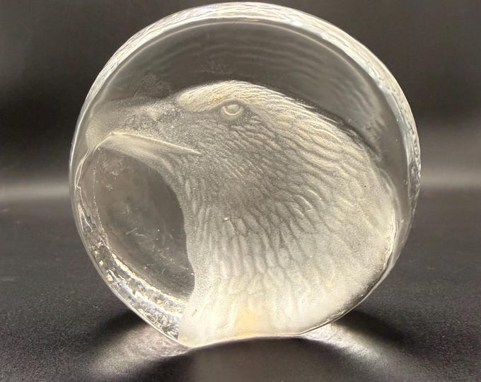 Vintage Zajecar 24% Lead Crystal Eagle Head Paperweight Yugoslavia