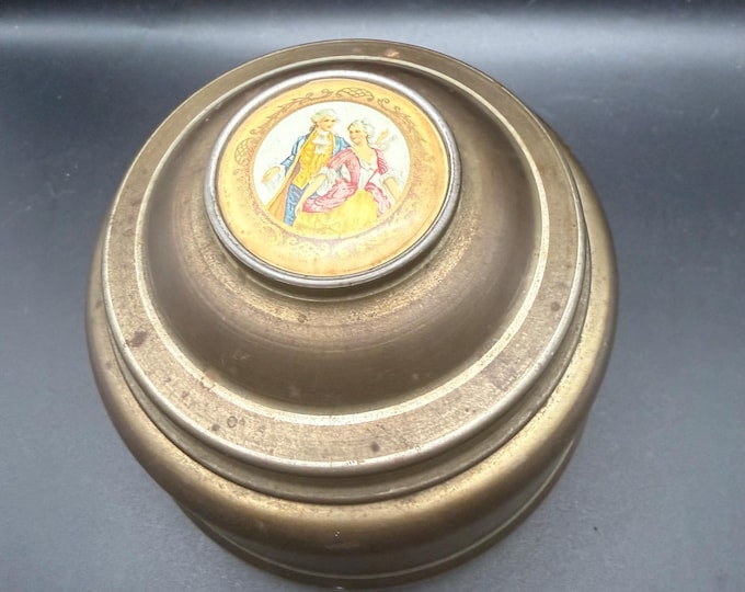 Vintage Musical Powder Box with Thorens Swiss Movement | Brass Vanity Jar | Works