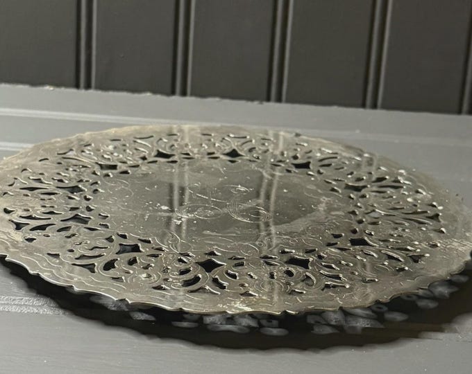 Vintage W.A. Italy Silverplate Trivet – Ornate Pierced Design with Monogram