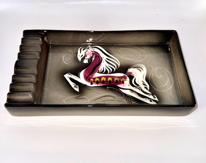 Sascha Brastoff MCM Horse Ashtray • Vintage Ceramic Signed Tray • 1950s