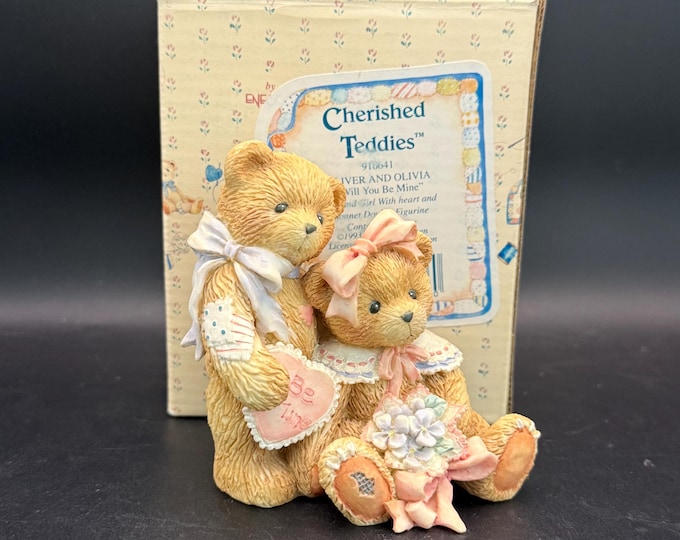 Cherished Teddies Figurine | Oliver & Olivia, Valentine's Day Gift with Box and COA
