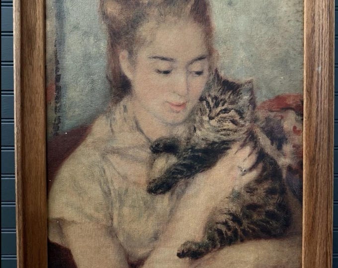 Vintage Framed Reproduction of “Woman with a Cat” by Renoir