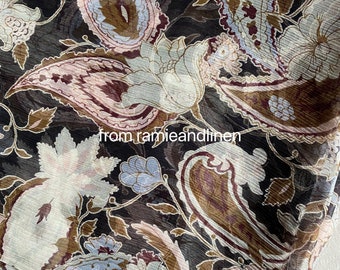 silk fabric, vintage style big flowers print, crinkle georgette silk fabric, light weight, half yard by 54" wide