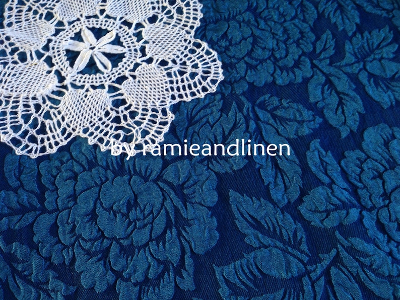 one yard by 44 wide Hard to find blue floral jacquard silk blend Guan Le Crepe fabric silk fabric