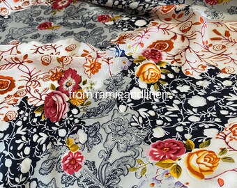 silk fabric, vintage floral pattern, rayon flowers on silk base, silk burnout fabric, half yard by 45" wide