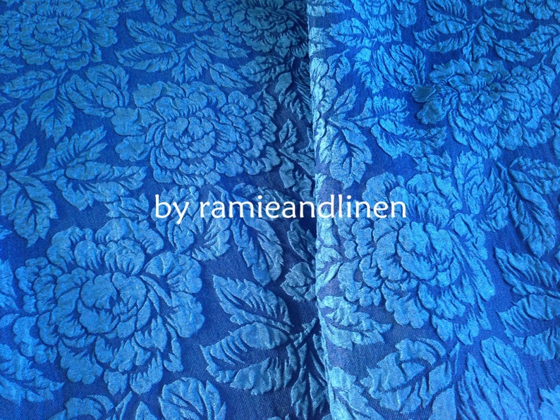 one yard by 44 wide Hard to find blue floral jacquard silk blend Guan Le Crepe fabric silk fabric