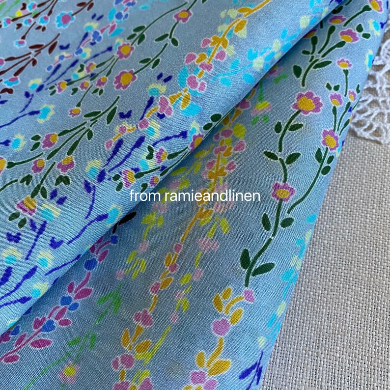 Silk fabric, colorful little spring branches print, silk cotton blend fabric, soft and smooth, half yard by 53" wide image 4