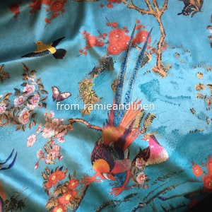 silk fabric, Digital Printing Silk fabric, stretchy silk crepe satin, floral and birds print Silk Charmeuse Fabric, half yard by 53&quot; wide